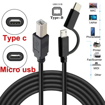 Micro-Usb 2.0 + C TÜÜPI Mees USB 2.0 Type-B Mees OTG Kaabel Telefon, Printer, Skanner, Elektrooniline Klaver ja Elektrooniline Trumm