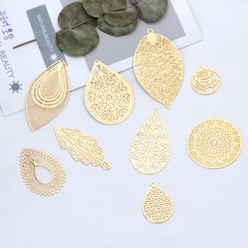 10tk DIY plating gold geomeetriline õõnes välja tilgad, siseviimistlusmaterjalid käevõru, kaelakee, kõrvarõngad üles riputada ümmargused lehed