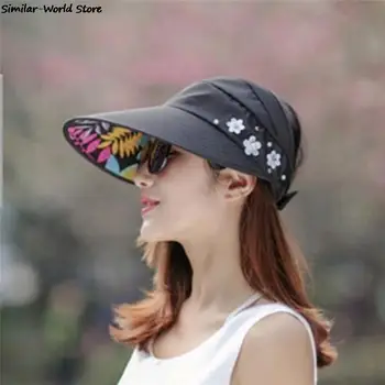 Päike Mütsid Naistele Visiirid Müts Kalapüügi Fisher Beach Müts UV Kaitse Kork Must Casual Naiste Suve Mütsid Hobusesaba, Lai Nokk Müts 0