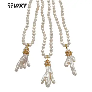WT-JN117 Uus disain 14Inches pärl kaelakee pärl kett ebakorrapärase kujuga pärl messing traadist mähitud mood kaunistamiseks jewel 0