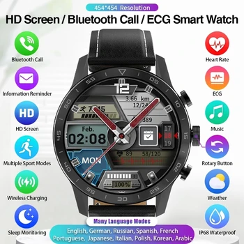 Uus Juhtmevaba Laadimise Bluetooth Kõne 454*454 Full HD Ekraan Smart Watch EKG PPG Pöörlevad Nuppu Smartwatch Meeste Pikk Aku