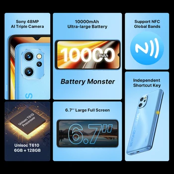 UMIDIGI Võimsus Max 7 NFC Android 11 Nutitelefoni 10000mAh Unisoc T610 6GB 128GB 6.7