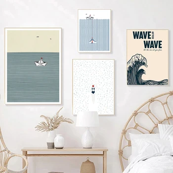Surfer Laine Canavs Maali Ujuvad Naine Jätab Prindib Põhjamaade Merendus-Origami Paat Mere Plakat Home Art Decor Pildid 1