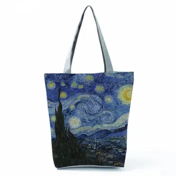 Van Gogh Õlimaal Kott Mood Reisikott Naiste Vaba Aja Veetmise Eco Shopping Kvaliteetne Kokkupandav Käekotid Blue Custom Muster 1