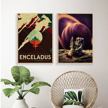 Vintage Abstraktse Kosmoses Plakat Retro Jõupaber Astronaut Maali Seina Kleebised Home Decor Elutuba Teenetemärgi Kingitus 1
