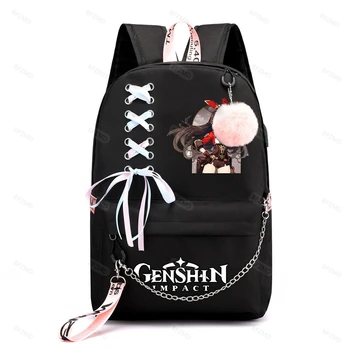 Mäng Genshin tausta Mõju üliõpilaste seljakott poiss tüdruk kool kott laste kooli kott, USB Seljakotid jaoks Teismelised 1