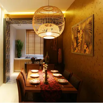 Vintage Bambusest Puidust Led Ripats, Tuled Elutuba Üksikute Kunsti Teema Restoran Rippus Lamp Köök Decor Light Fixtures 1