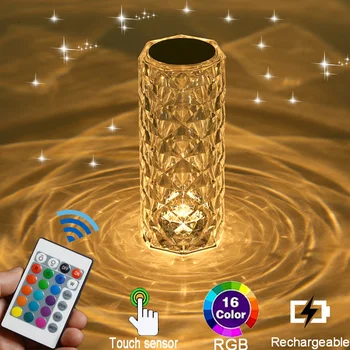 LED Crystal Rose lauavalgusti Kerge Projecto 3/16 Värvid Touch Reguleeritav Romantiline Diamond Õhkkond Kerge USB-Touch Öö Valguses 1