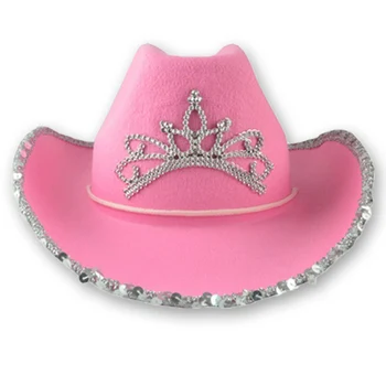 Roosa Tiara Lääne-Cowgirl Kübarad mille Võra Naiste Tüdruk Valtsitud Fedora Mütsid kartetš Kauboi Müts & Sall Sall Kerchief 1
