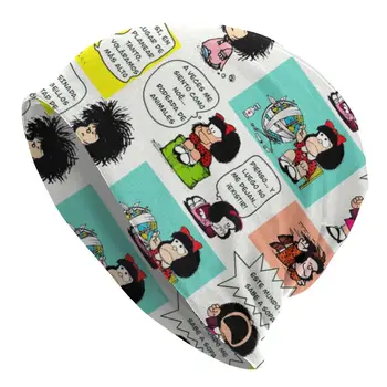 Manga Quino Mafalda Kapoti Femme Hip-Hop Silmkoelised Skullies Beanies Mütsid, Naiste, Meeste Sügis-Talvel Soe Kawaii Cartoon Beanie Müts 1