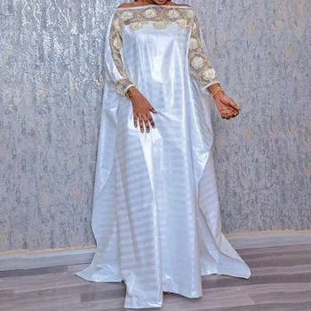MD Plus Suurus Boubou Aafrika Kleidid Naistele Pulmapidu õhtukleit Moslemi seal kaftan Abaya Tikandid peep varba kingad Triibuline Maxi Kleit 1