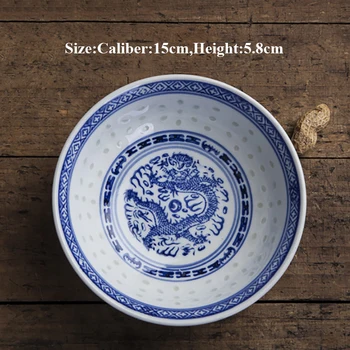 6inch Jingdezhen Keraamilised Lauanõud Ramen Kauss Hiina Vintage Sinine ja Valge Portselan Dragon Supp Riisi Kausid Köök Dinnerware 1