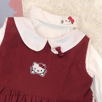 Sanrio Hello Kitty Punane Jõulud Retro Kleit Armas Tüdruk Armas Kleit Stiilne Sügis-Talv Velvetist Rihm Seelik Seelik Vest Naistele 1