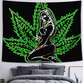 Simsant Fantaasia Bohemian Rahu ja Armastuse Sümbol Tapestry Hipi Rastas Reggae Värvikas Marihuaana Lehed Weed Plakat Seina Vaip 1