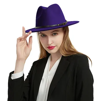 Lavendel lilla fedora müts kahe tooni vöö tarvikud Panama vildist müts daamid jazz müts kiriku müts meeste шляпа женская 1