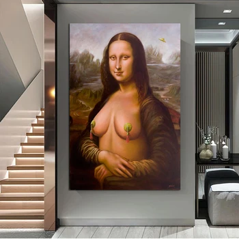 Seksikas Mona Lisa Alasti Prindi Õli, Lõuend Maali Mona Lisa Nägu Maski Wc-Paber & Käsihuuhde Plakat Seina Art Tuba Decor 1