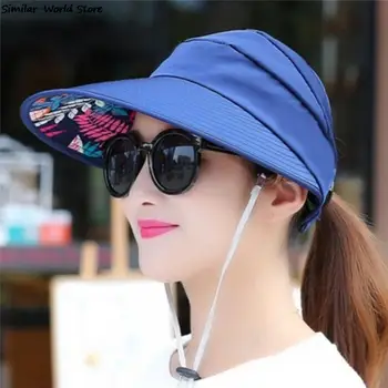 Päike Mütsid Naistele Visiirid Müts Kalapüügi Fisher Beach Müts UV Kaitse Kork Must Casual Naiste Suve Mütsid Hobusesaba, Lai Nokk Müts 1