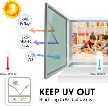 Akna Film Üks Viis Päevasel Privaatsust Staatiline Klammerduma Päike Blokeerimine Anti UV Peegeldav Window Tint Kodus ja Kontoris Roheline-Hõbe 2