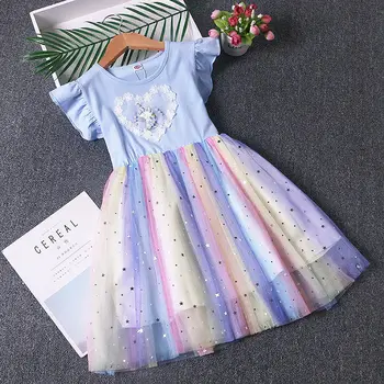 2021 Uus Suvine Tüdruk Kleit Laste Moe Printsess Kleit Beebi Väike Tüdruk Suvel Lühikeste varrukatega Kleit 2