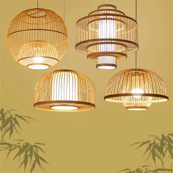 Vintage Bambusest Puidust Led Ripats, Tuled Elutuba Üksikute Kunsti Teema Restoran Rippus Lamp Köök Decor Light Fixtures 2