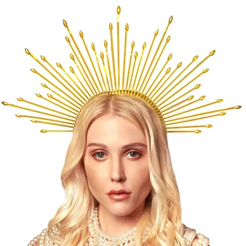 Mary Halo Jumalanna Crown Peapael Kuldne Halo Halloween Kostüüm Pulmapidu Peakatet Star Headpiece Juuksed Tarvikud 2