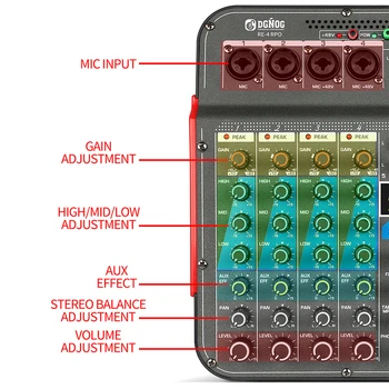 DGNOG Audio Mixer RE-4 PRO 4-kanaliga 99 DSP Efektid Professional Bluetooth ja USB Liides Pere Pooled Muusika Armastaja 2