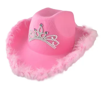 Roosa Tiara Lääne-Cowgirl Kübarad mille Võra Naiste Tüdruk Valtsitud Fedora Mütsid kartetš Kauboi Müts & Sall Sall Kerchief 2