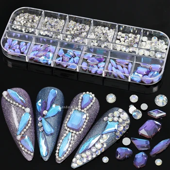 1200/660PCS Mix Ring Multi-Kujuline Šampanja Valge AB Valguse Värvid Flatback Teemandid Jewelry Nail Art Kive Kleebised Võlusid 2