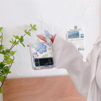 Õlimaal Lill Armas Käevõru Telefon Case for Samsung Galaxy Z Flip 3 4 Kokkuklapitavad Ekraan Randmepael Kõva PC Kate ZFlip3 4 2
