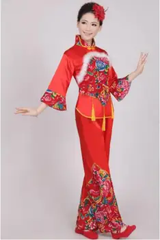 Uus Aasta Punane Hanfu Naiste Hiina Traditsiooniline Ülikond Riigi Noorem Stiilis Riided Fänn Yangko Etapp Tantsu Riided Kostüümid 2