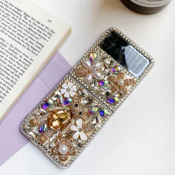 Luksus Bling Rhinestone Karu Lill Selge Raske PC Phone Case For Samsung Galaxy Z Flip 3 5G DIY Teemant Kate Z Flip 4 2
