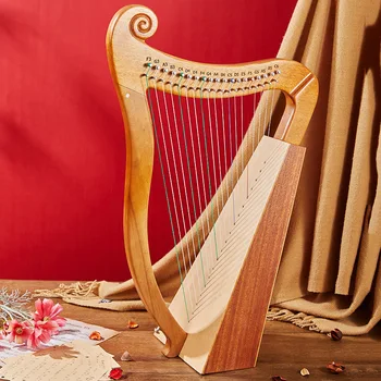 Lihtne Puidust Lyre Harf Lõualuu 19 Stringid Kolmnurk Mini Shaker Professionaalne Vahend Bandolim Harpa De Liir String Instrument 2