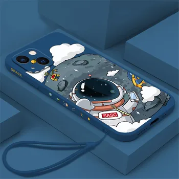 INS Cartoon Astronaut & Moon Telefon Case For iPhone 14 Pro Max 11 12 13 Pro Max X-XR, XS 7 8 Plus X 6 6S SE 2022 Pehme Kaas Juhtudel 2