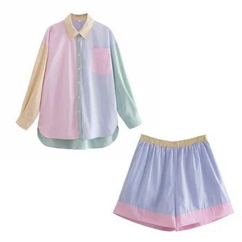 QWEEK Triibuline Sobib lühikesed Püksid Suvel Segast Siserõivad Naiste Sleepwear Pikad Varrukad Pidžaama Basic&Vabaaja Disainer 2