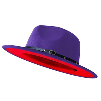 Lavendel lilla fedora müts kahe tooni vöö tarvikud Panama vildist müts daamid jazz müts kiriku müts meeste шляпа женская 2