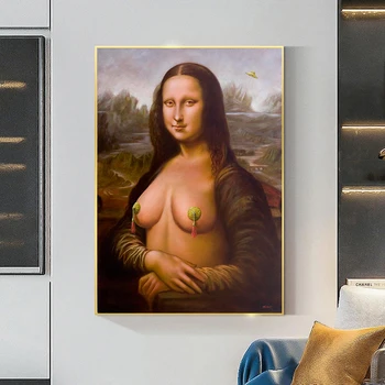 Seksikas Mona Lisa Alasti Prindi Õli, Lõuend Maali Mona Lisa Nägu Maski Wc-Paber & Käsihuuhde Plakat Seina Art Tuba Decor 2