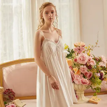 QWEEK Puuvill Nightgowns Valge Kleit Printsess Naiste Nightwear Sleepwear Tüdrukud Magada Nighty Lolita Magus Südame Suvi 2