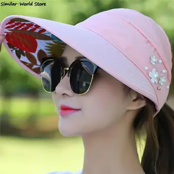 Päike Mütsid Naistele Visiirid Müts Kalapüügi Fisher Beach Müts UV Kaitse Kork Must Casual Naiste Suve Mütsid Hobusesaba, Lai Nokk Müts 2