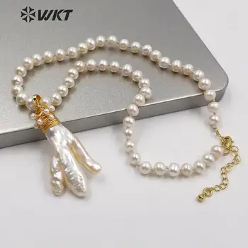 WT-JN117 Uus disain 14Inches pärl kaelakee pärl kett ebakorrapärase kujuga pärl messing traadist mähitud mood kaunistamiseks jewel 2