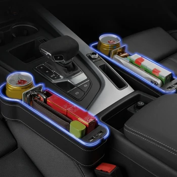 Dual USB-Laadimine Auto Pragu Ladustamise Kasti Värviline LED Istme Pilu, Lõhe Püüdja Tasku Istme Abimees Kaardi Telefoni Pudel Tassi Omanik 2
