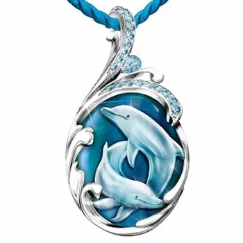 Mood Crystal Kaelakee Lihtne Armas Delfiin Ookeani Ripats, Sinine punutud köis Naiste Kaelakeed Võlu Ehted Kingitused Hulgimüük 3