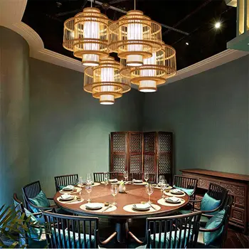 Vintage Bambusest Puidust Led Ripats, Tuled Elutuba Üksikute Kunsti Teema Restoran Rippus Lamp Köök Decor Light Fixtures 3