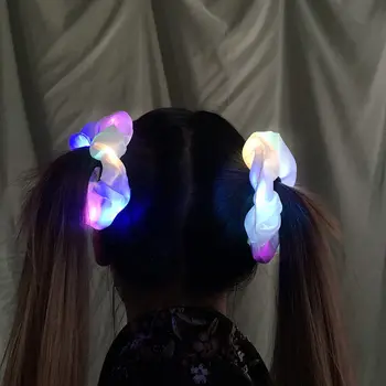 2022 Uus Saabumist Tüdrukud LED Helendav Scrunchies Hairband Hobusesaba Omanik Peakatet Elastsed Juuksed Ansamblid Tahked Värvi Juuksed Tarvikud 3