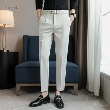 Plisseeritud Ametliku Ülikond Püksid Meestele Pahkluu Pikkus Suvel Slim Fit Korea Kleit Püksid Meeste Vöö Äri Püksid Mees 2022 3