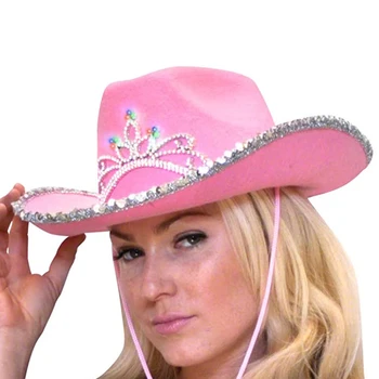 Roosa Tiara Lääne-Cowgirl Kübarad mille Võra Naiste Tüdruk Valtsitud Fedora Mütsid kartetš Kauboi Müts & Sall Sall Kerchief 3