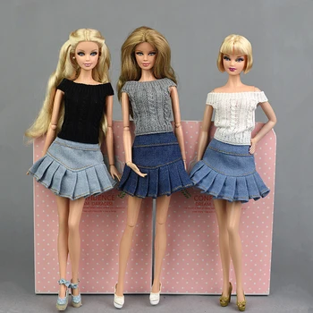 Fashion Doll Riided Riided Tops Kampsun ja Teksad, Seelik Barbie Riided Kleit Nukud 3