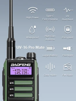 3 3PackBAOFENG UV16 Pro Mate 10W Võimas Tüüp-C Laadija WalkieTalkie Dual Band UV-16 PRO V2 Uuendada UV5R UV10R kahesuunaline Raadio 3