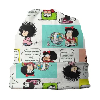 Manga Quino Mafalda Kapoti Femme Hip-Hop Silmkoelised Skullies Beanies Mütsid, Naiste, Meeste Sügis-Talvel Soe Kawaii Cartoon Beanie Müts 3