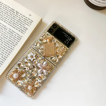 Luksus Bling Rhinestone Karu Lill Selge Raske PC Phone Case For Samsung Galaxy Z Flip 3 5G DIY Teemant Kate Z Flip 4 3