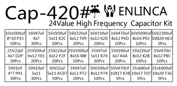 24Value kondensaator kit 16V 25v 35V 50V 22uf on 0,1 uf 0.22 uf 220uf 100uf 1000uf 2200uf 3300uf alumiinium-elektrolüütkondensaatorid kondensaator 420pcs 3